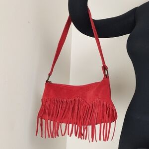 Capaccioli Genuine Leather Red Fringe Shoulder Bag Made in Italy